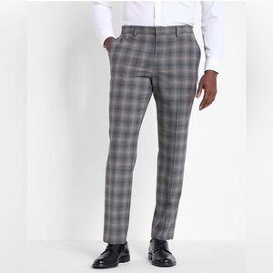 Express Slim Gray Plaid Wool Blend Modern Tech Suit Pant Sz 32x32